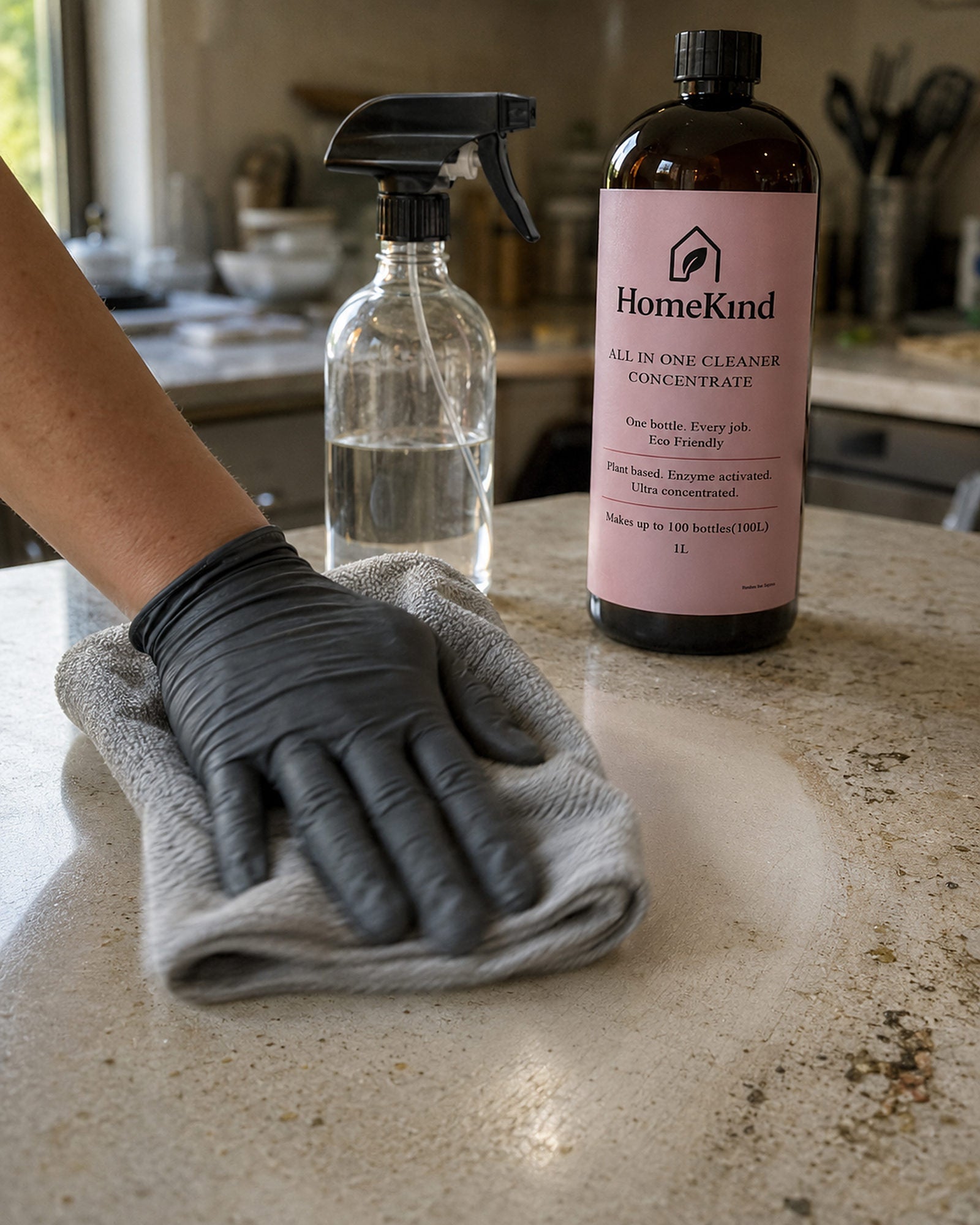 Cleaning a surface with HomeKind on a real job
