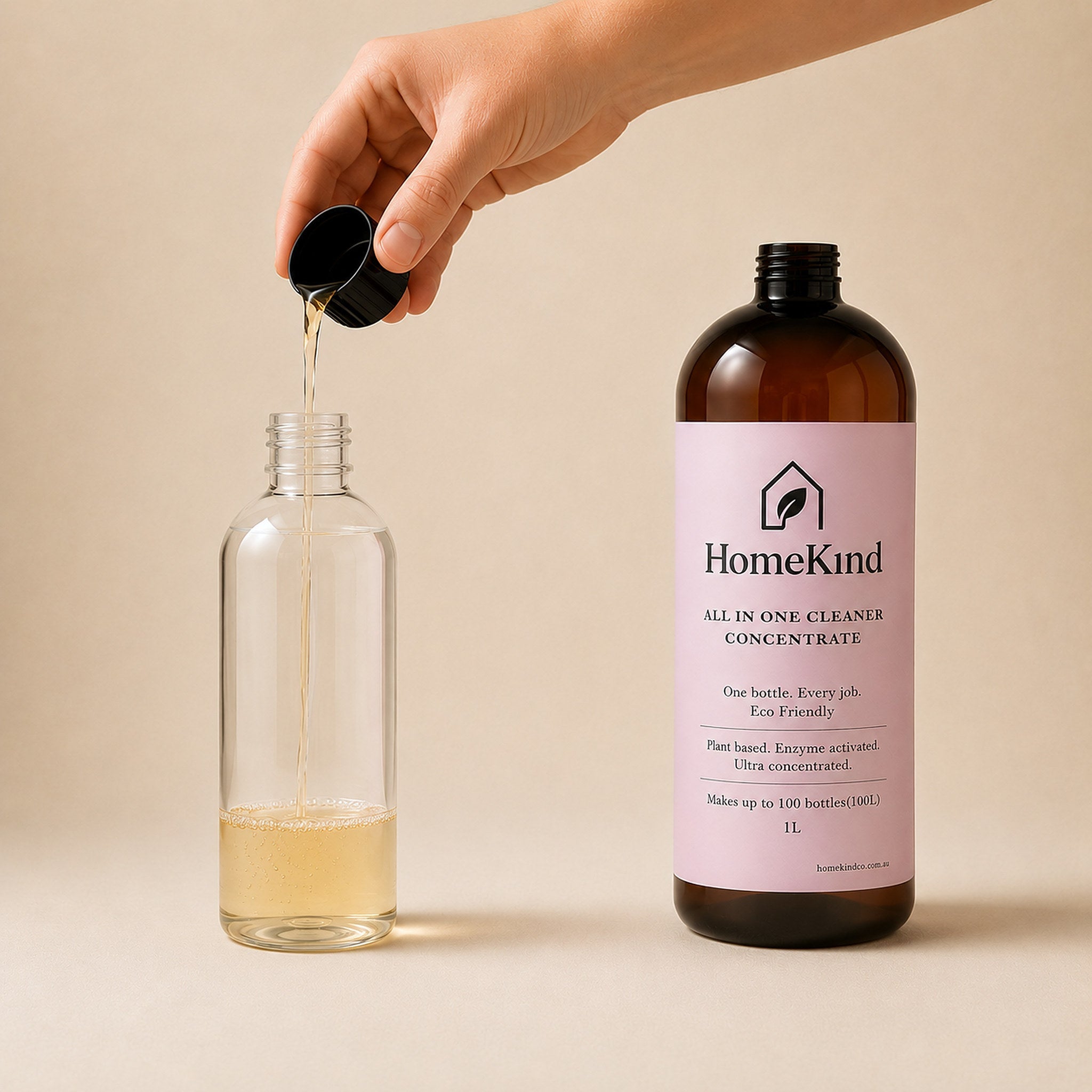 HomeKind concentrate being measured into a spray bottle