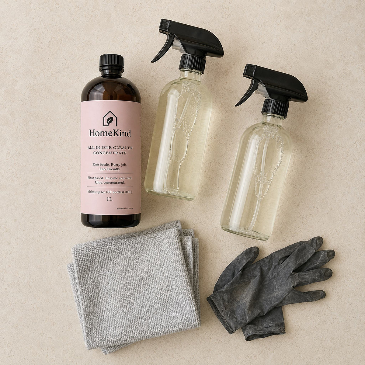 A working cleaning kit laid out