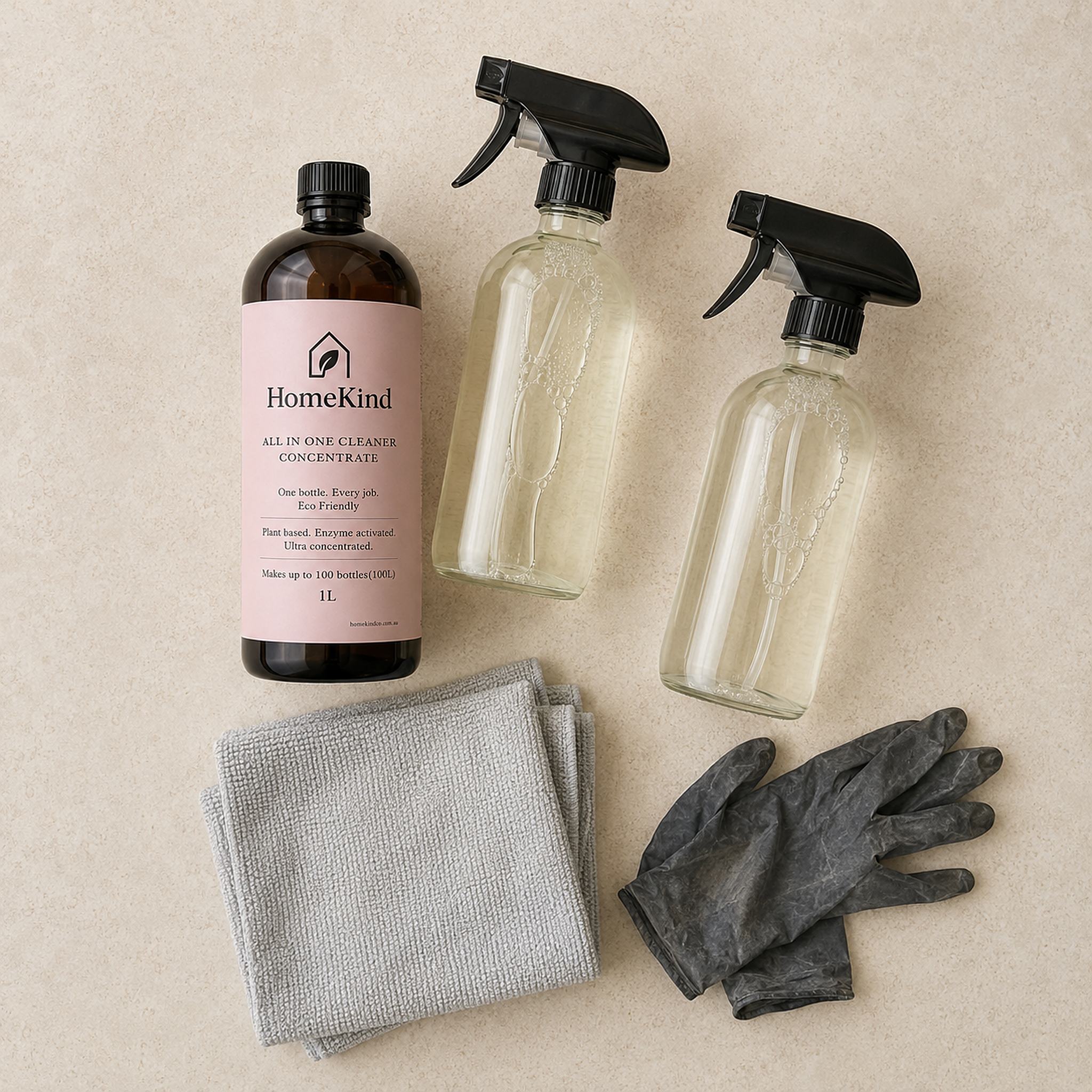 A working cleaning kit laid out