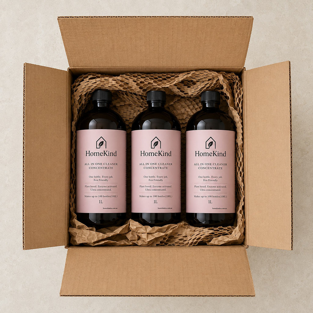 A HomeKind order as it arrives, in plastic free packaging