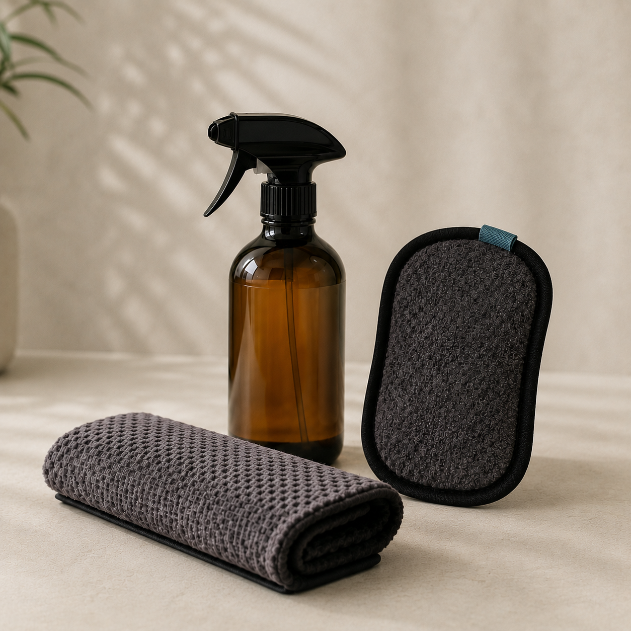 The HomeKind starter kit: 500ml trigger spray bottle, window cloth and sponge