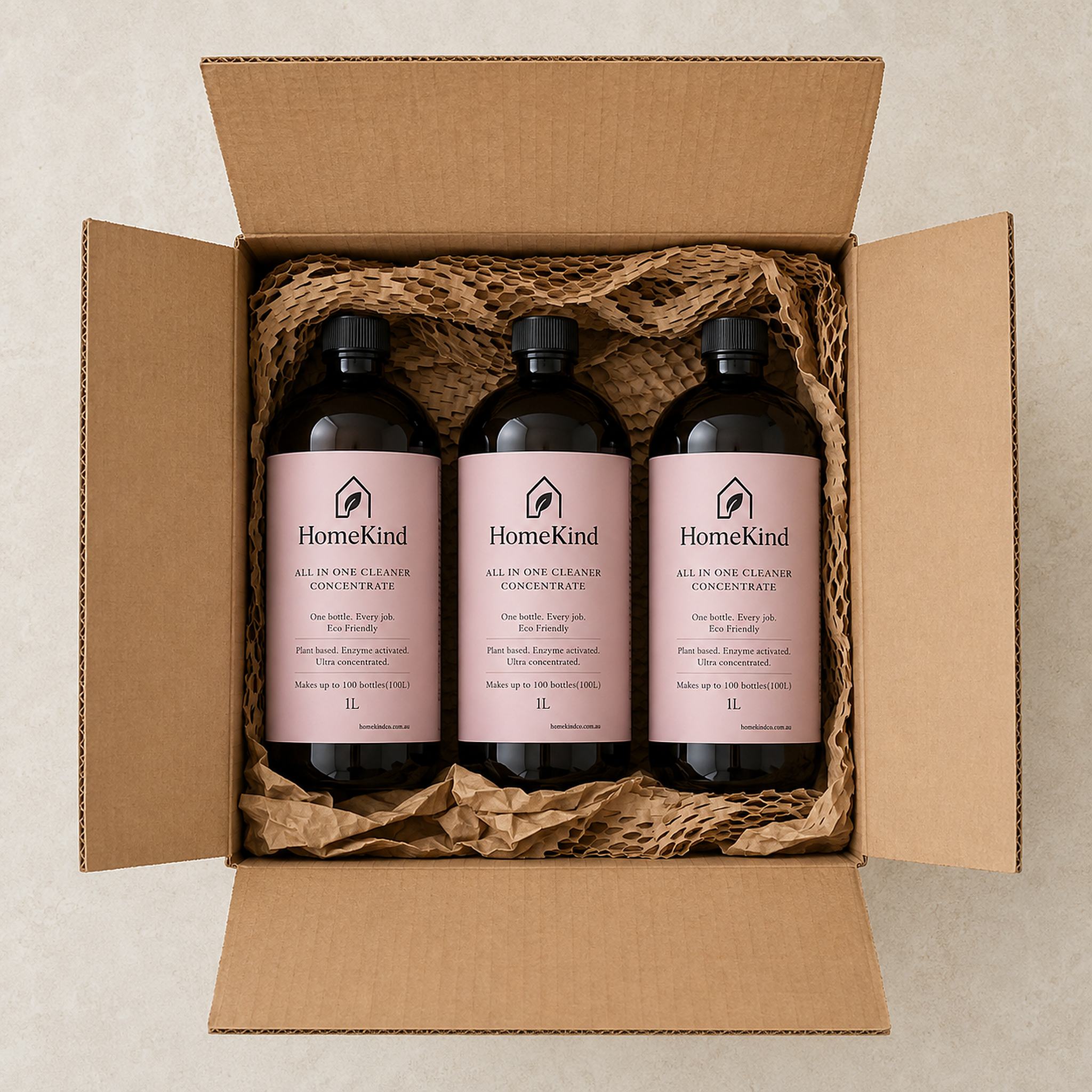 A HomeKind order as it arrives, in plastic free packaging